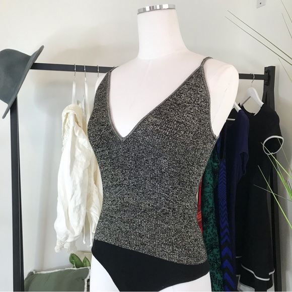 Express® Sparkly One Piece V-Neck Balletcore Body Suit Spaghetti Strap Small - Picture 1 of 11